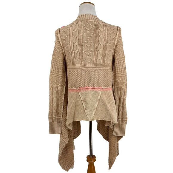 RARE Free People Beige Asymmetrical Waterfall Cardigan | Coastal Boho Grunge S - Picture 8 of 16